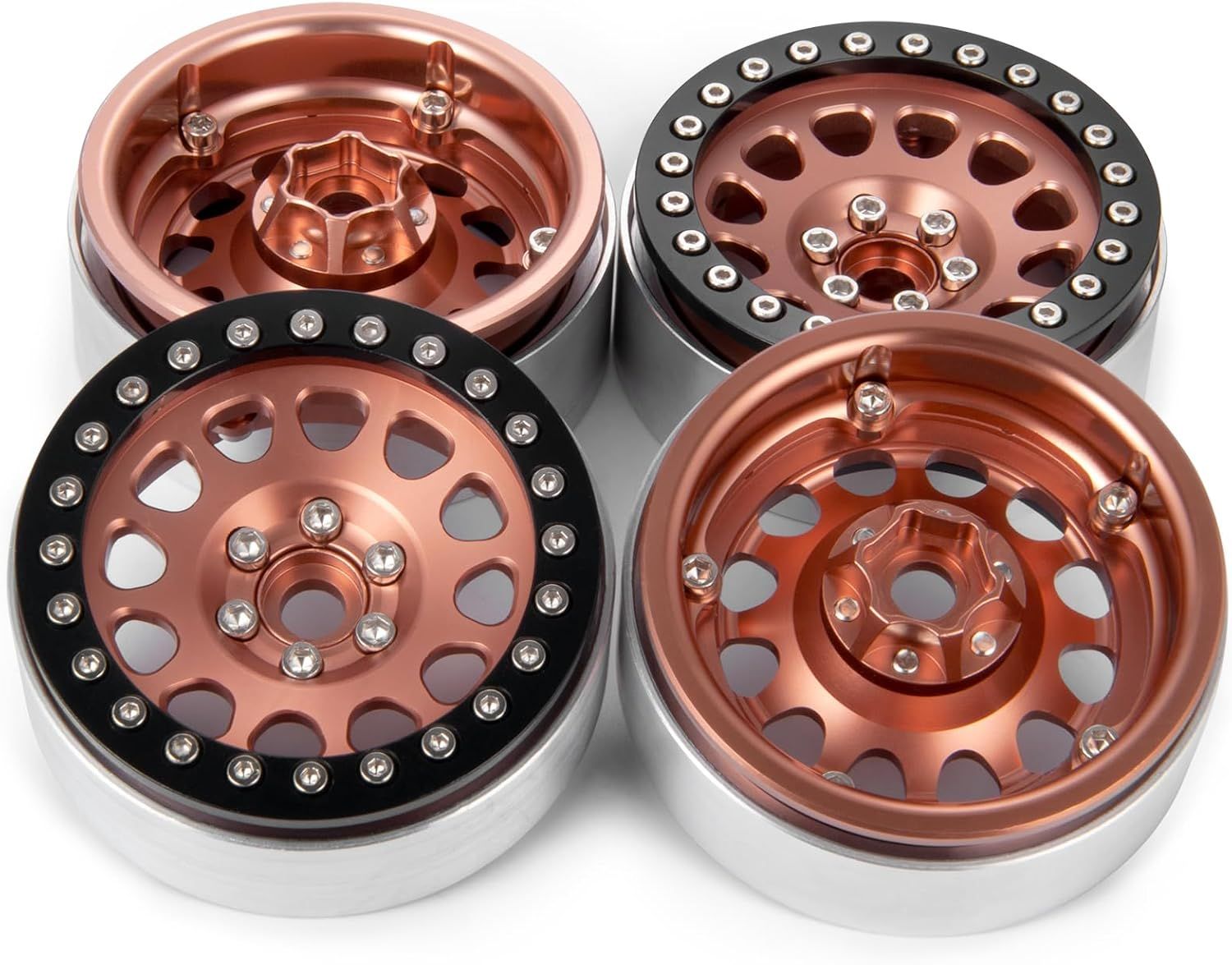 Upgrade 2.2 Inch D-slot Aluminum Bead lock Rims, (Narrow 25mm Width) for 1/10 Scale RC Crawler, 4 PCS,  Copper Finish
