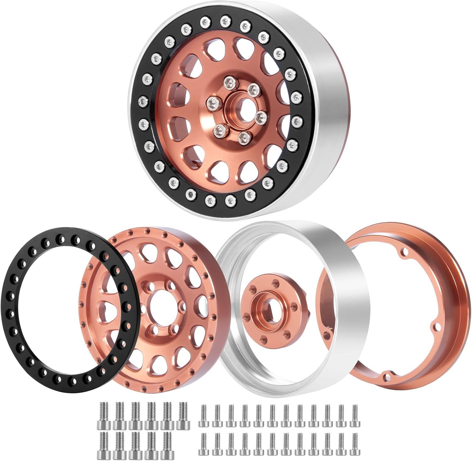 Upgrade 2.2 Inch D-slot Aluminum Bead lock Rims, (Narrow 25mm Width) for 1/10 Scale RC Crawler, 4 PCS,  Copper Finish