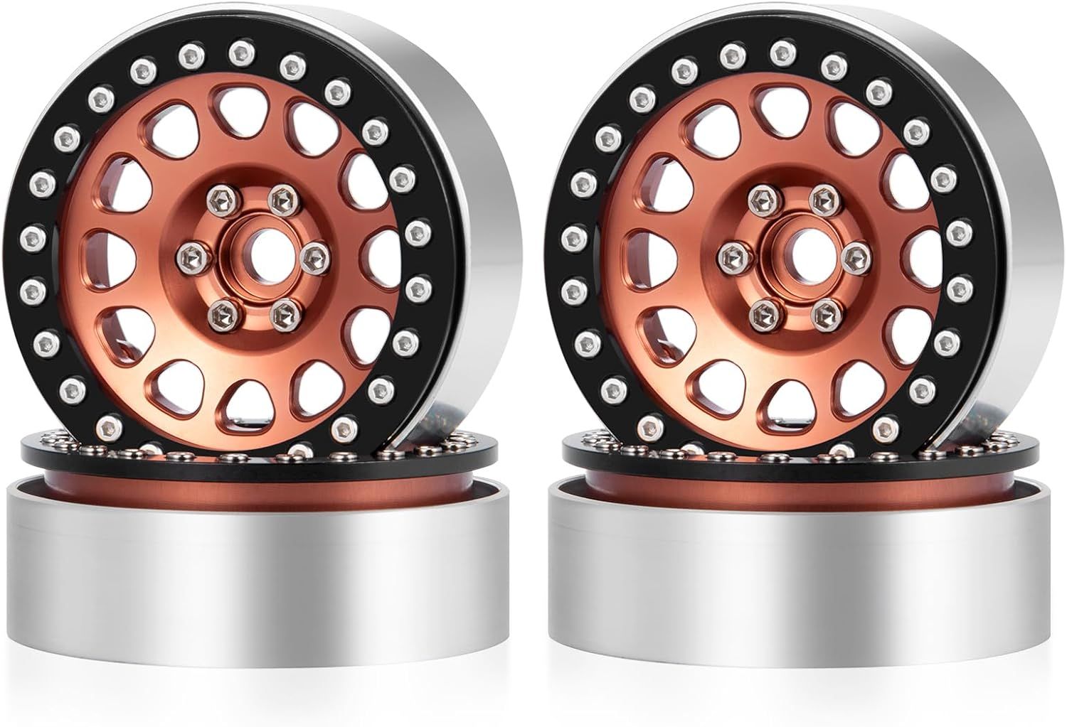 Upgrade 2.2 Inch D-slot Aluminum Bead lock Rims, (Narrow 25mm Width) for 1/10 Scale RC Crawler, 4 PCS,  Copper Finish