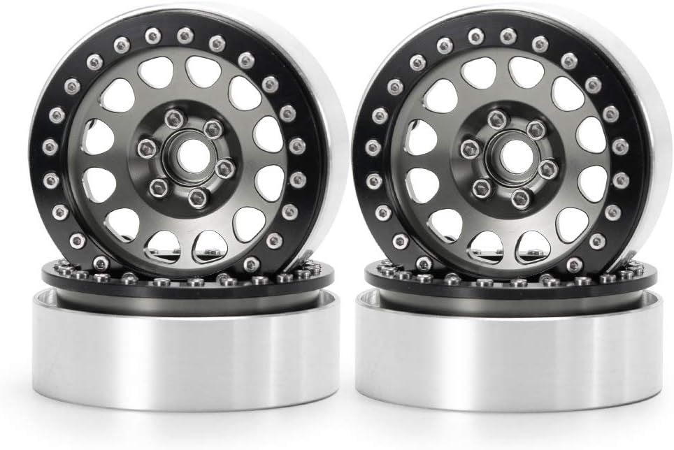 Upgrade 2.2 Inch D-slot Aluminum Bead lock Rims, (Narrow 25mm Width) for 1/10 Scale RC Crawler, 4 PCS,  Gunmetal Finish