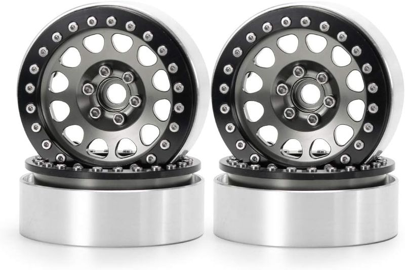 Upgrade 2.2 Inch D-slot Aluminum Bead lock Rims, (Narrow 25mm Width) for 1/10 Scale RC Crawler, 4 PCS,  Gunmetal Finish