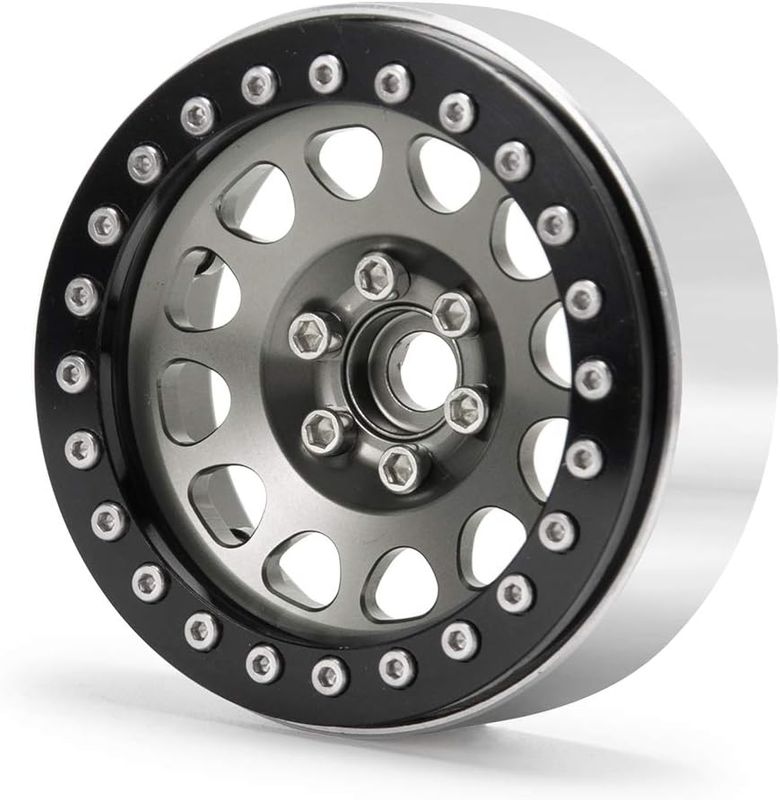 Upgrade 2.2 Inch D-slot Aluminum Bead lock Rims, (Narrow 25mm Width) for 1/10 Scale RC Crawler, 4 PCS,  Gunmetal Finish