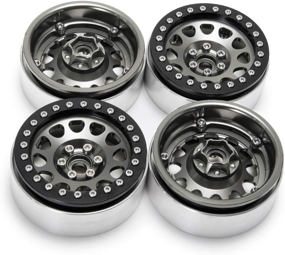 Upgrade 2.2 Inch D-slot Aluminum Bead lock Rims, (Narrow 25mm Width) for 1/10 Scale RC Crawler, 4 PCS,  Gunmetal Finish