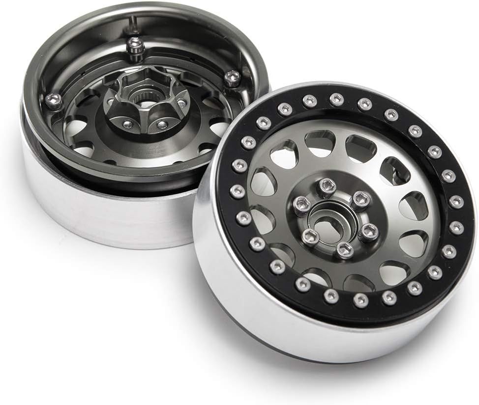 Upgrade 2.2 Inch D-slot Aluminum Bead lock Rims, (Narrow 25mm Width) for 1/10 Scale RC Crawler, 4 PCS,  Gunmetal Finish