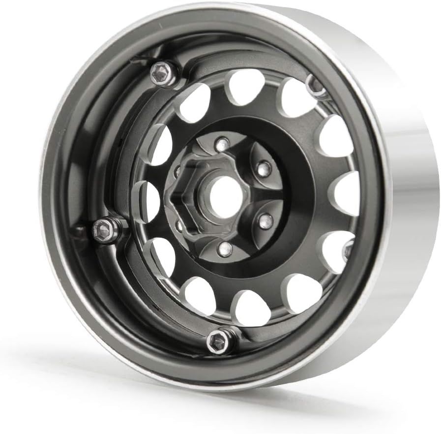 Upgrade 2.2 Inch D-slot Aluminum Bead lock Rims, (Narrow 25mm Width) for 1/10 Scale RC Crawler, 4 PCS,  Gunmetal Finish