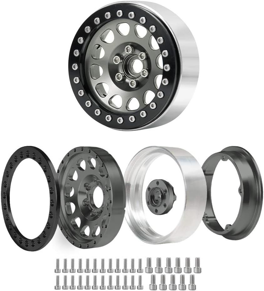 Upgrade 2.2 Inch D-slot Aluminum Bead lock Rims, (Narrow 25mm Width) for 1/10 Scale RC Crawler, 4 PCS,  Gunmetal Finish