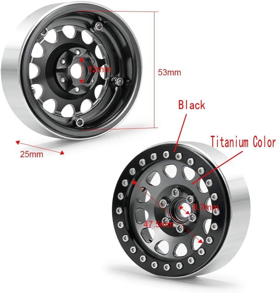 Upgrade 2.2 Inch D-slot Aluminum Bead lock Rims, (Narrow 25mm Width) for 1/10 Scale RC Crawler, 4 PCS,  Gunmetal Finish