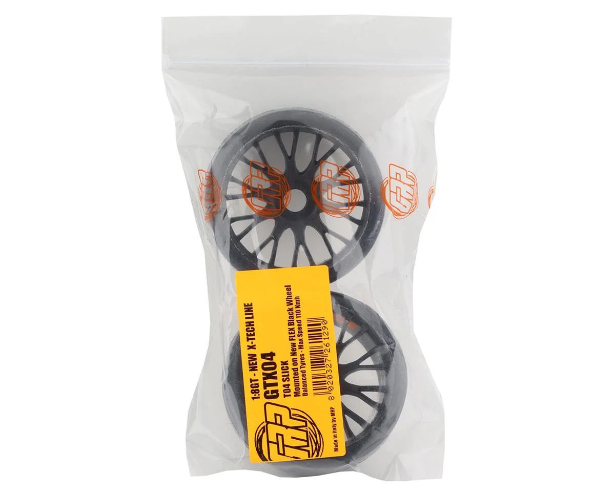 GRP Tires GT - TO4 Slick Belted Pre-Mounted 1/8 Buggy Tires (Black) (2) (XB1) w/FLEX Wheel