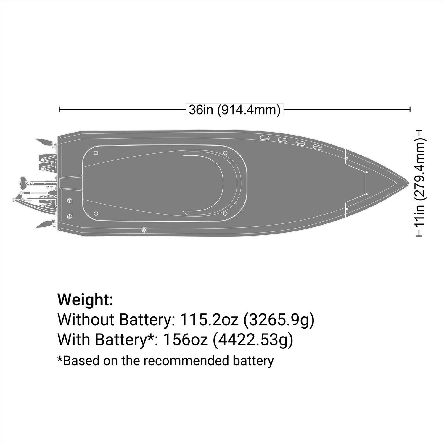 Sonicwake 36" V3, Self-Righting V-Hull Boat RTR, Black Hull