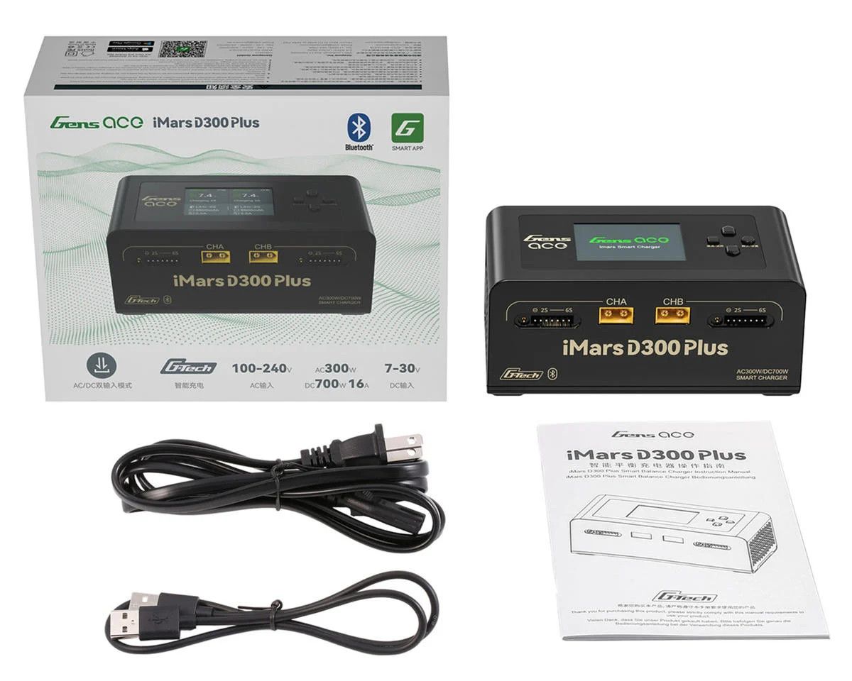 Gens Ace iMars D300 Plus G-Tech Smart Dual AC/DC Charger (Black) (6S/16A) (AC-300W) (DC-350W x2) w/Bluetooth App Control