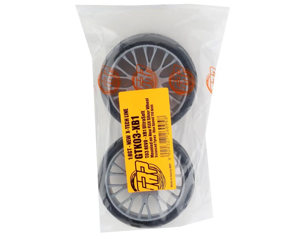 GRP Tires GT - TO3 Revo Belted Pre-Mounted 1/8 Buggy Tires (Silver) (2) (XB1) w/FLEX Wheel