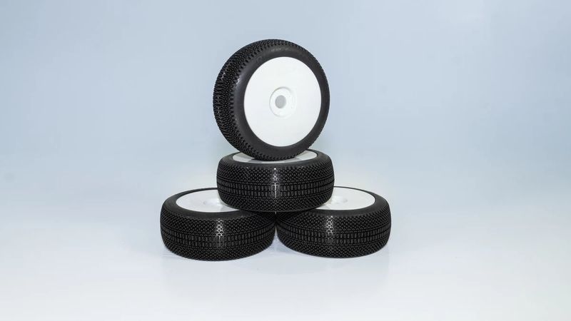 V3 SLW - White Dish Wheels (4) DIALED-RC V3 Soft Long Wear 1/8 Buggy Tire Combo With Inserts and White Cobra Dish Wheels (Unglued)