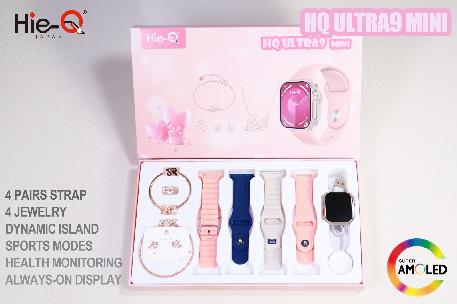QULTRA9MINI Smart Watch | Pink | Wireless Charging | Lady Imitation Jewelry | Extra Strap | Complete Package | Model HQULTRA9MINI