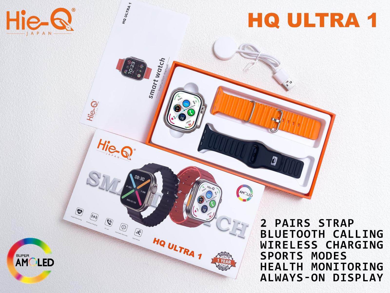 HQ-ULTRA 1 Smart Watch | Bluetooth Calling | Sports Modes | Always-On Display | Health Monitoring | 2 Straps Belt