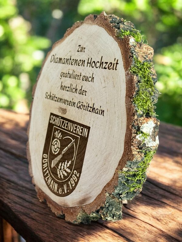 Baumscheibe mit Deinem Foto graviert (Birke massiv)
