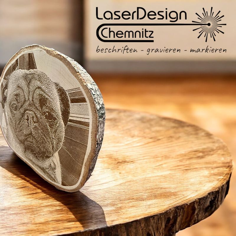 Baumscheibe mit Deinem Foto graviert (Birke massiv)