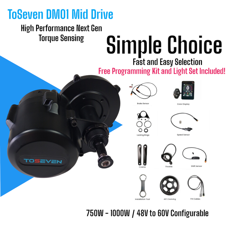 ToSeven DM01 Mid Drive Conversion Set with Torque Sensing 750W - 1000W Simple Choice with Free Programming Kit and Light Set