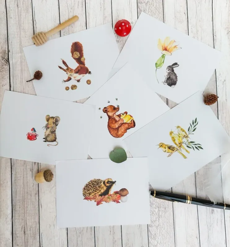 Postkarten Set | 6 Aquarell-Motive von Tieren aus „Die Elfenapotheke“ | Perfektes Geschenk für Natur- und Tierfreunde