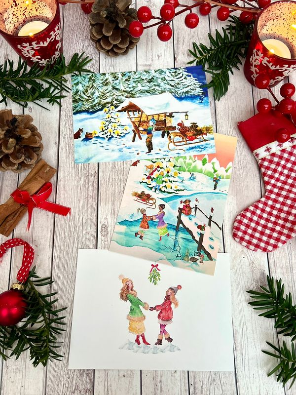 Weihnachtskarten Set Waldzauber | 3er-Set mit Waldtieren & Wintermotiven | Nachhaltige Postkarten