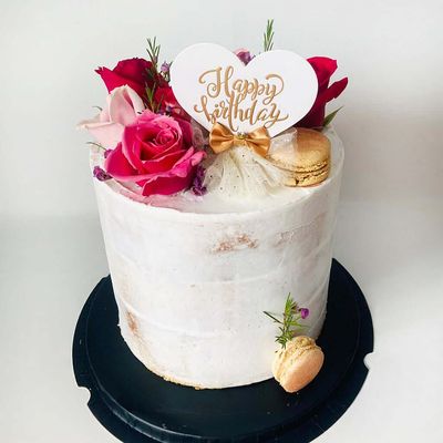 Rustic Birthday Cake with Macarons