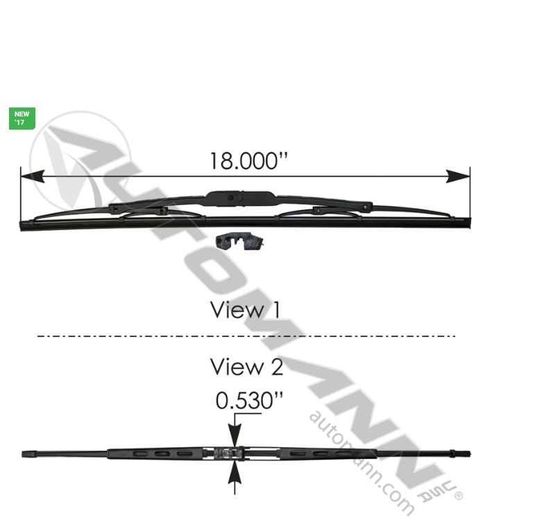 Wiper Blade Conventional 18in Peterbilt 330, 337, 348, 357,365,367,377,379,385,386,388,389,335,340,359,378  / HLK8118