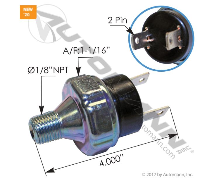 Low Air Pressure Switch Universal Open, 2-6psi, 2-Blade, 1/8in NPT  /  FSC17491121