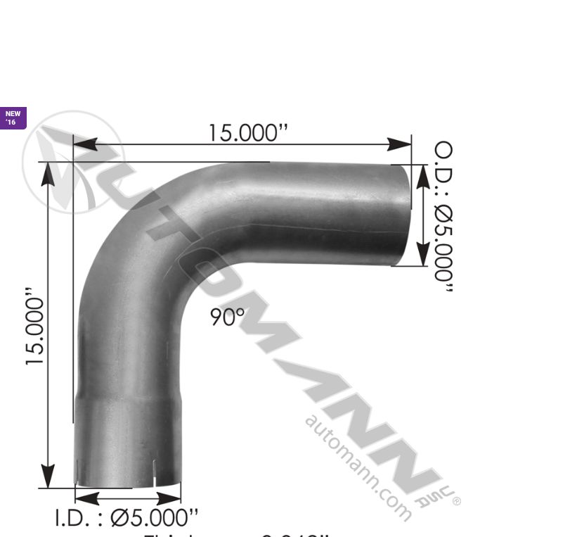 Exhaust Pipe - Elbow 5&quot; 90Â° ID / OD ALZ - Length 15&quot;