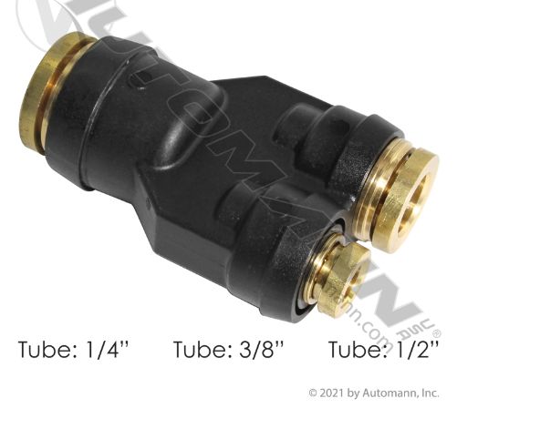 Fittings - Y Union PLC - DOT 1/4&quot; x 3/8&quot; x 1/2&quot; - Freightliner P/N 23-14401-003