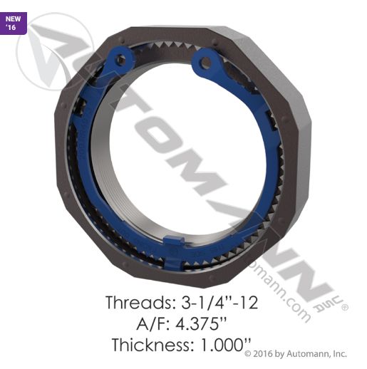 Unitized Spindle Nut  Automann - Thread	3-1/4â-12" / Thickness 1.000" - Eaton, Ford, Freightliner, Kenworth, Mack, Meritor, Peterbilt, Volvo,/449-4973 / 209.4973