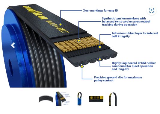 GOODYEAR Serpentine Belt 1120852 K Profile, 12 Ribs, 85.2&quot;