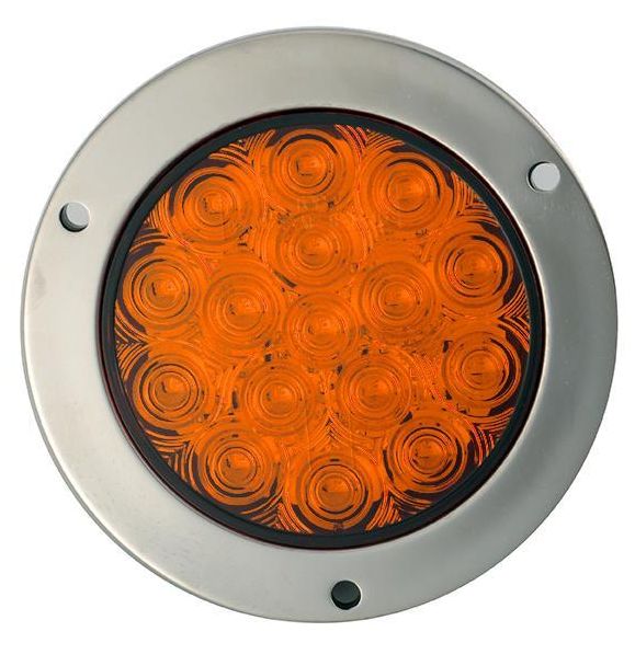 Round Amber, 16 SQ LED, 12 Volts, w / Mounting Bracket &amp; Stainless steel ring/F235498