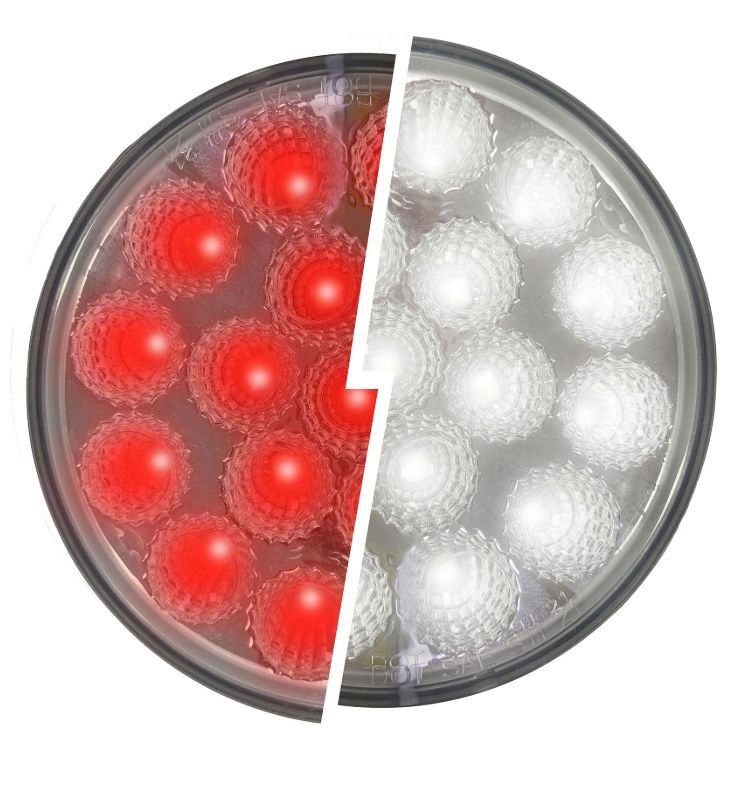 4&quot; Round LED Light Dual Function Red/White Clear Lens 12-24 Volts / F238707