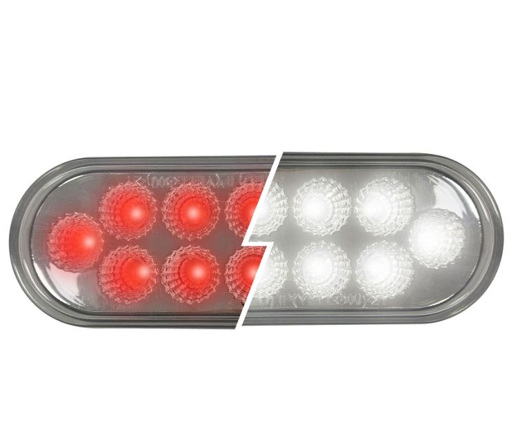6&quot; Oval LED Light Dual Function Red/White Clear Lens 12-24 Volts / F238710