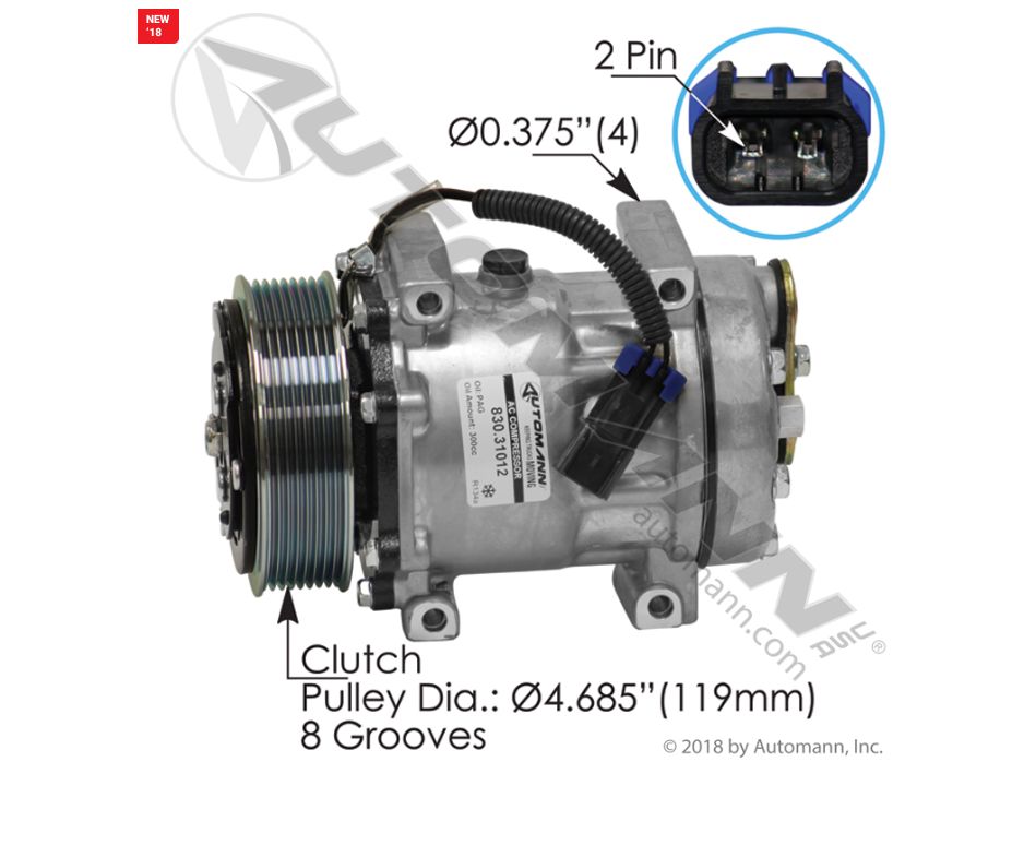 A/C Compressor Type 7H15 /   Sanden	4417 Freightliner/ 830.31012 /5333, 03-0609, SKI4417, SKI4818, 4818
