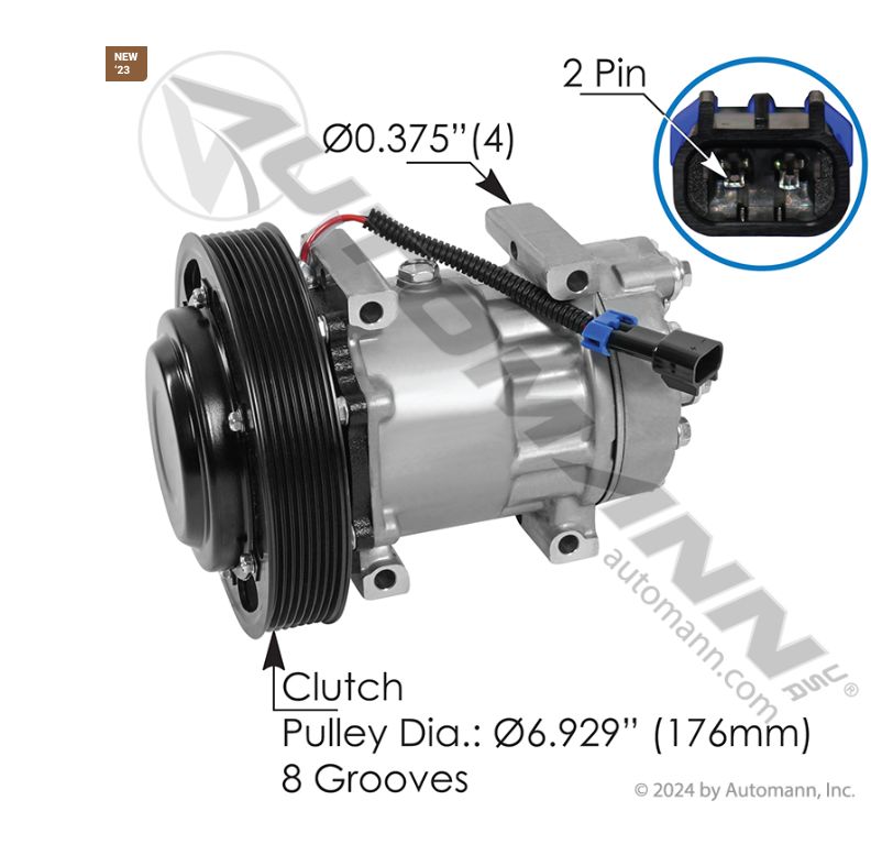 A/C Compressor Type 7H15 / Sanden/   830.31052/ P/N F691014  ( 8 Grooves Kenworth )54148, 03-1014, 69-1015-141, 4006