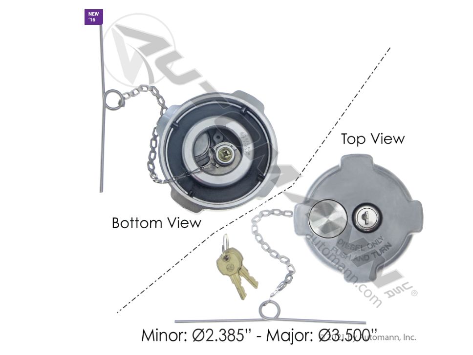 Fuel Cap - Freightliner 3&quot; w/ Lock and Key /572.1018 /  0334466002, /0337017002 /