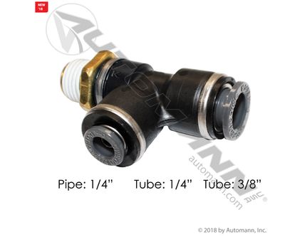 Fittings Connect Perpendicular 3/8" Tube End, 1/4" Tube End, 1/4" Swivel Pipe End P/N 371PTC644