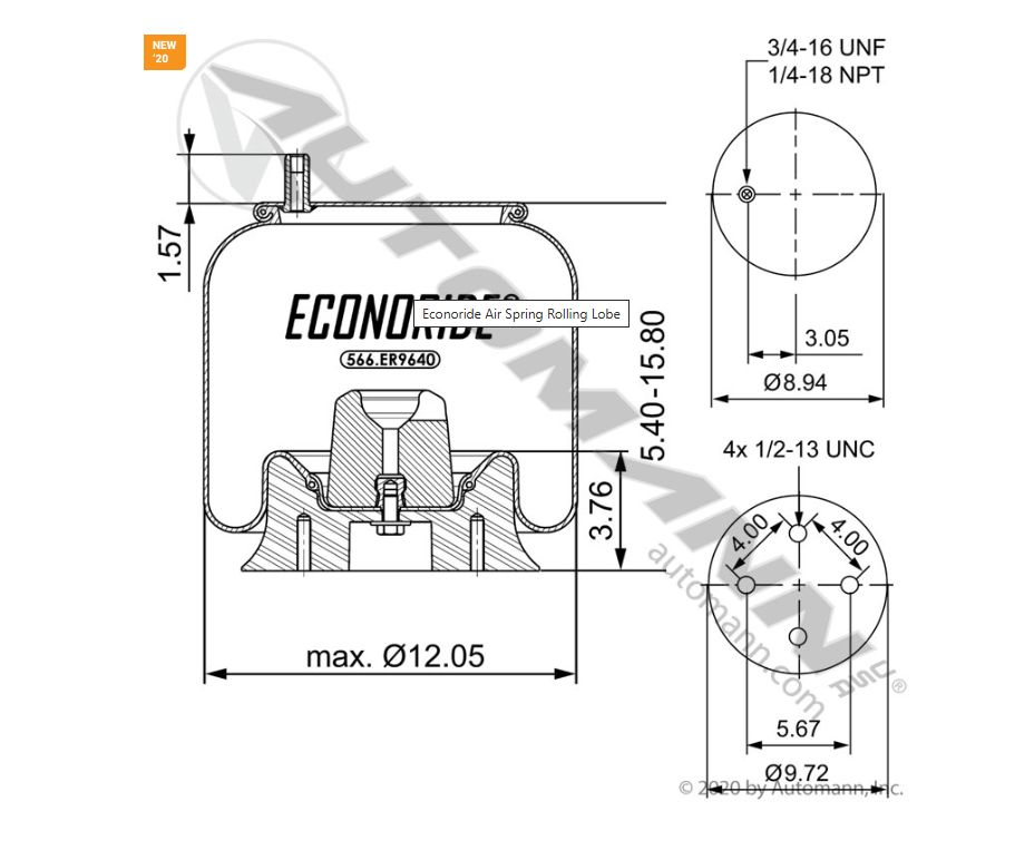 Air Spring Rolling Lobe Econoride / 566.ER9640 /9640, 1R12-367, 64395, AB1DK23H-9640