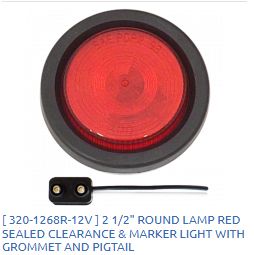 Round Lamp 2.5" Red Sealed Clearance &amp; Marker Light With Grommet and Pigtail / 15-320-1268R-12V
