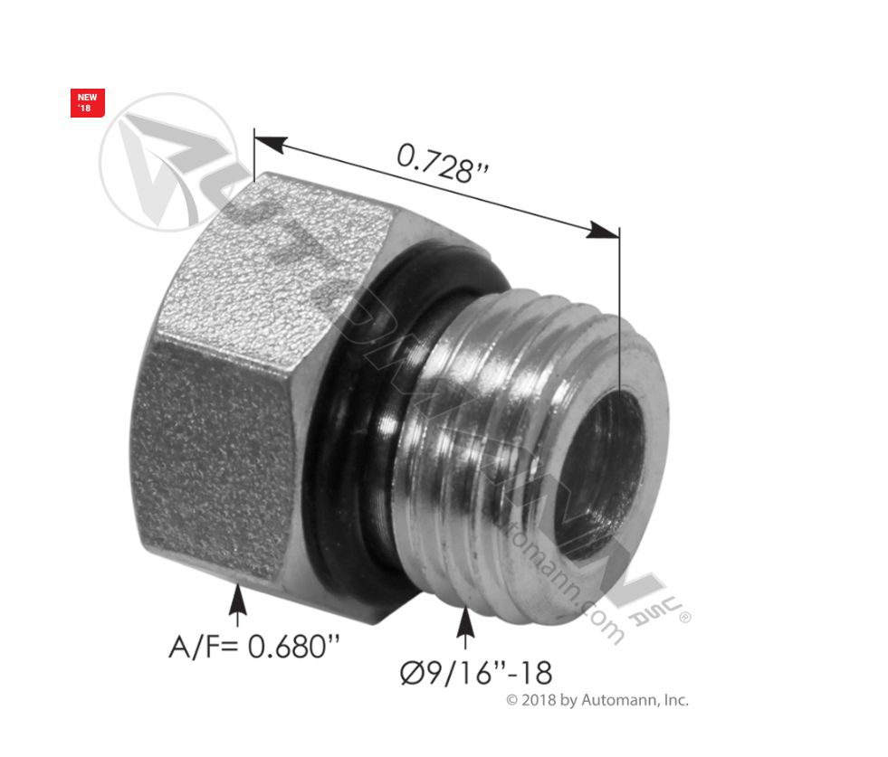 Steel Plug O-Ring Boss 9/16in-18 / 818.70725-0006 /70725-0006, /OBP06