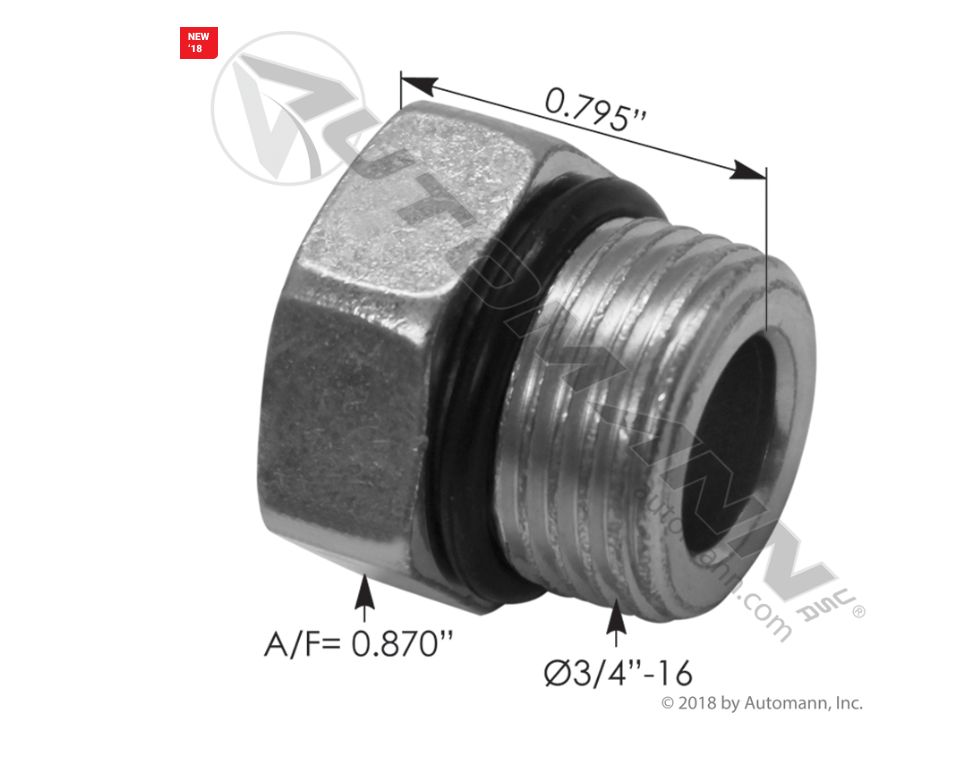 Steel Plug O-Ring Boss 3/4in-16 / 818.70725-0008 / 70725-0008, OBP08