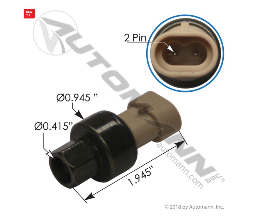 A/C Binary Switch Freightliner Body &amp; CabinOpens 30-15 PSI Falling Pressure Or 270-330 PSI Rising Pressure .Closes 40 Psi Rising Pressure Or 80-120 PSI Below Opening Pressure,FL50/60/70, M2, FLD, Cent