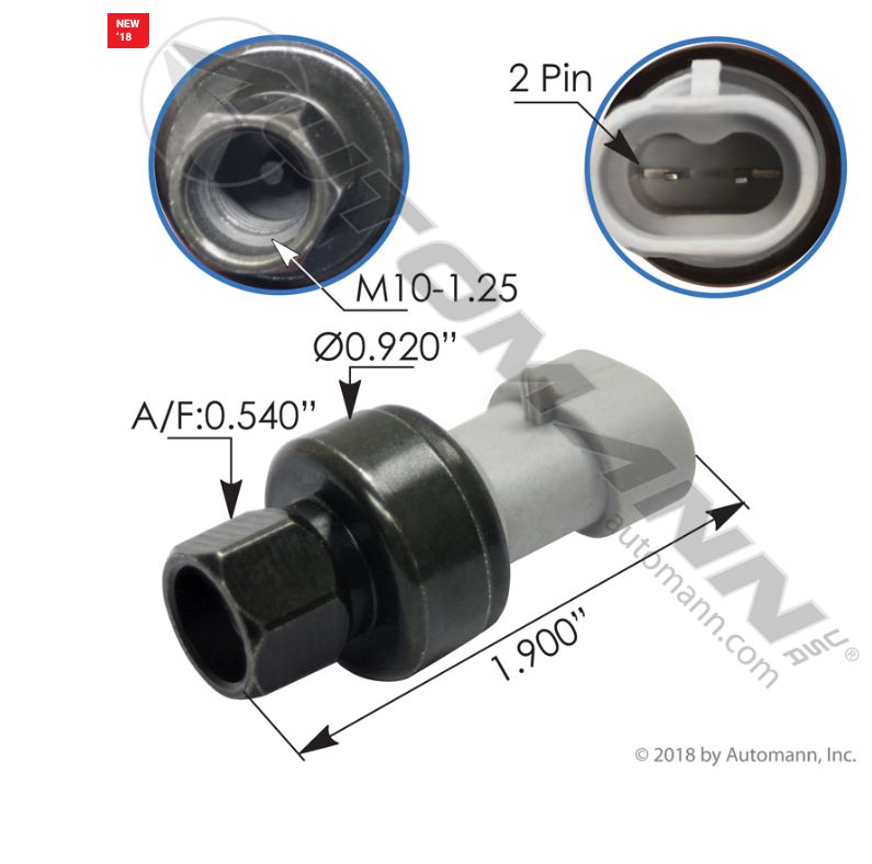 A/C Low Pressure Switch Paccar Kenworth T2000 M10-1.25 Pin  /577.75613 /359/378/379 - Kenworth T2000 M10-1.25 Pin With Signet -