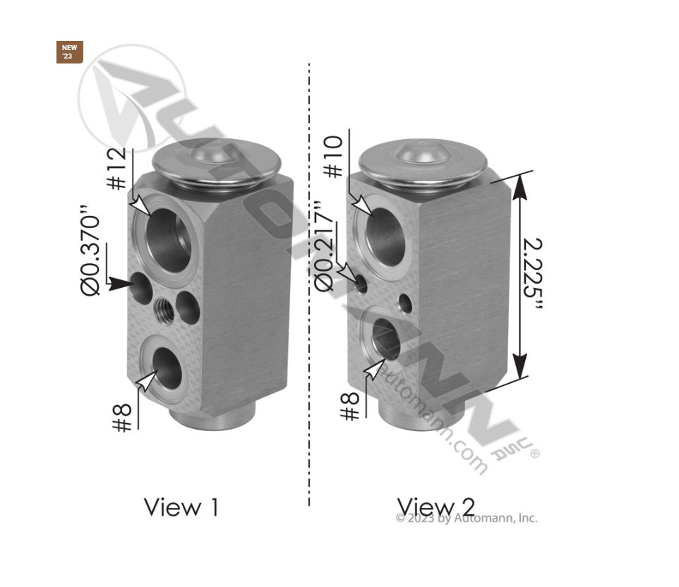 A/C Expansion Valve PeterbiltBlock Type No 8 Hose Side Inlet No 8 Hose Side Outlet No 10 Evap Side Inlet More... /830.42033 /16100, 12-1404A, Z9784001, 1000617672