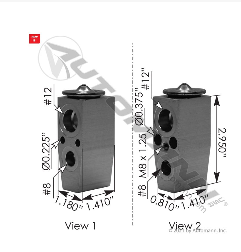 A/C Expansion Valve Freightliner Block Type No 8 Hose Side Inlet No 8 Hose Side Outlet No 12 Evap Side Inlet/ 830.42017 /1642, 12-0628A, VCCT1001838L, ED1010