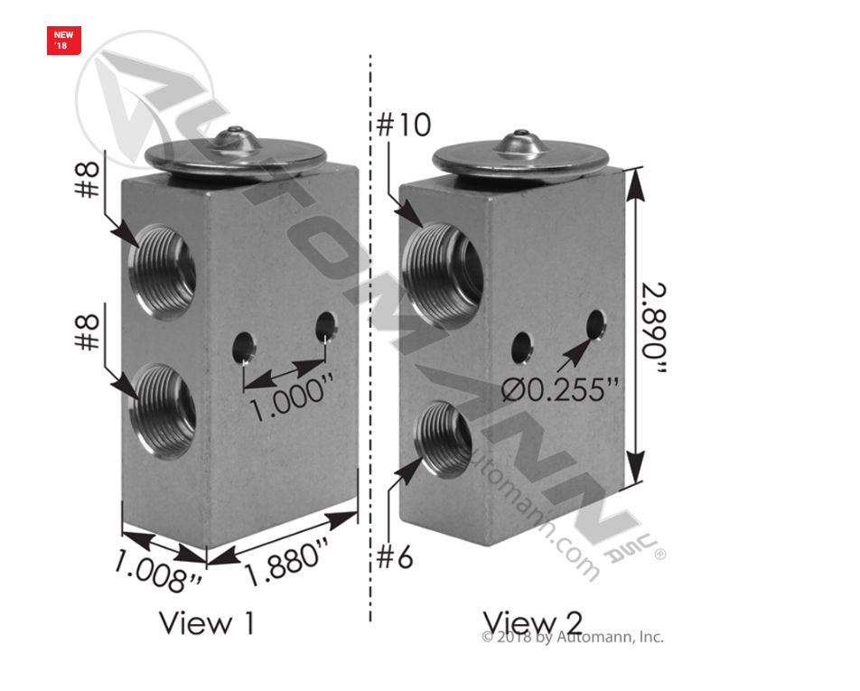 A/C Expansion Valve Kenworth, Mack, Peterbilt Block Type No 6 Hose Side Inlet No 10 Hose Side Outlet No 8 Evap Side Inlet More.../830.42002 /1600, 12-2012A, 540031BSM, 1875002