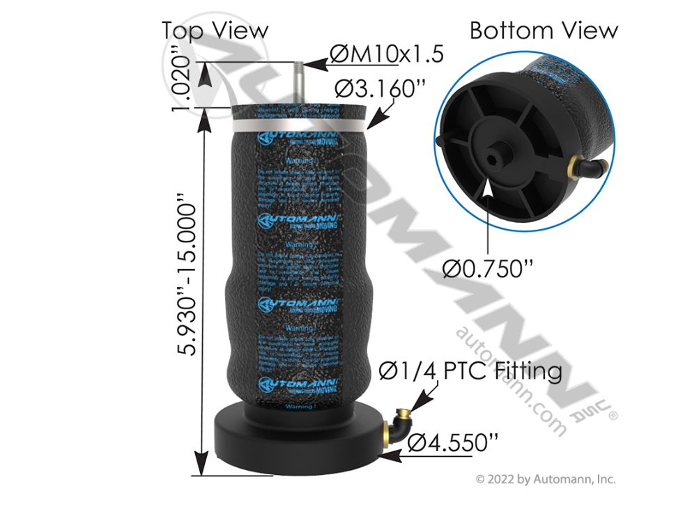 Air Spring Cabin Volvo2001-Up, VNL, VNM Day Cab, Uses 3/4in Bottom Clip Retainer /ABSZ70-2451/20530776, 1S5156