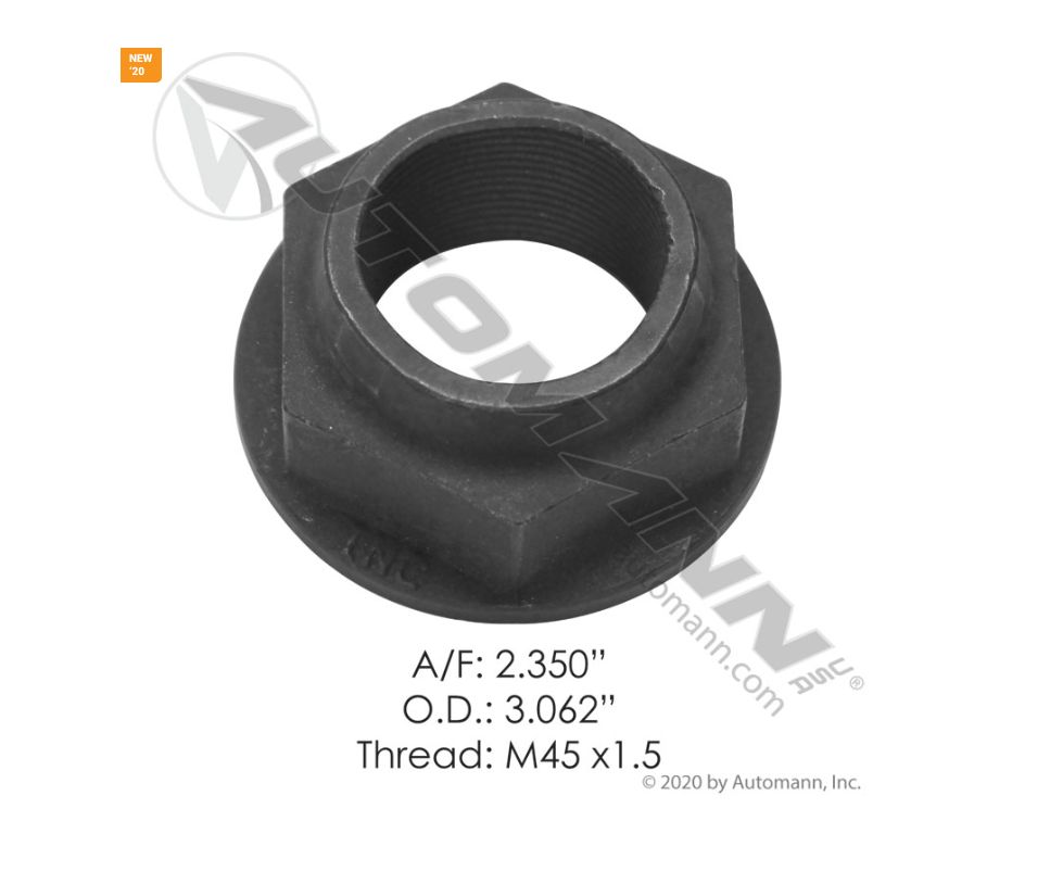 Pinion Nut A/F:  2.350 O.D 3.062 Thread: M 45 X 1.5 / 750.1242 / 40X1242, TDA40X1242
