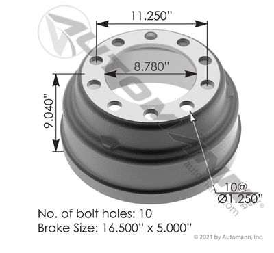 Brake Drum - Autman - 9002X - 16.5in X 5in  /151.6501BA/ - P/N 600001 / 9002X / 2603638C1 - Light Weight ( 3710X )65710B, 3710X, 54238-018, 85-123383-002
