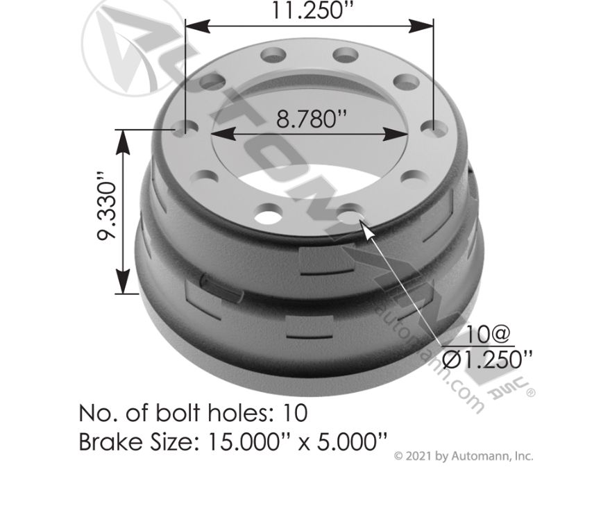 Brake Drum 15.000in X 5.000in  / 151.5504BA/ 65154B, 3774X, 54214-018